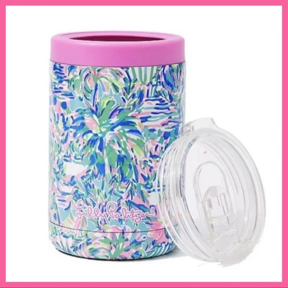 Authentic Lilly Pulitzer Tropical Print Tumbler with Pink Lid - Picture 2 of 6